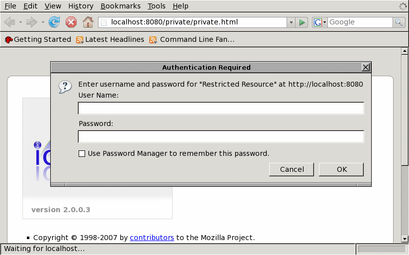 screen shot of an authentication required dialog box